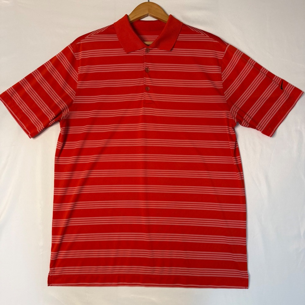 Nike Golf Tour Performance Men's Large Red White Stripe Dri-FIT Golfcore Polo